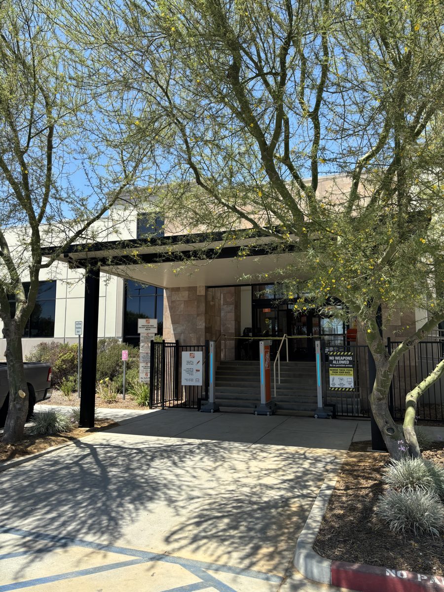 Steel entry canopy at a commercial building